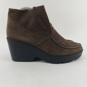 Eileen Fisher Treat Gray Suede ankle wedge boots booties Size 9.5